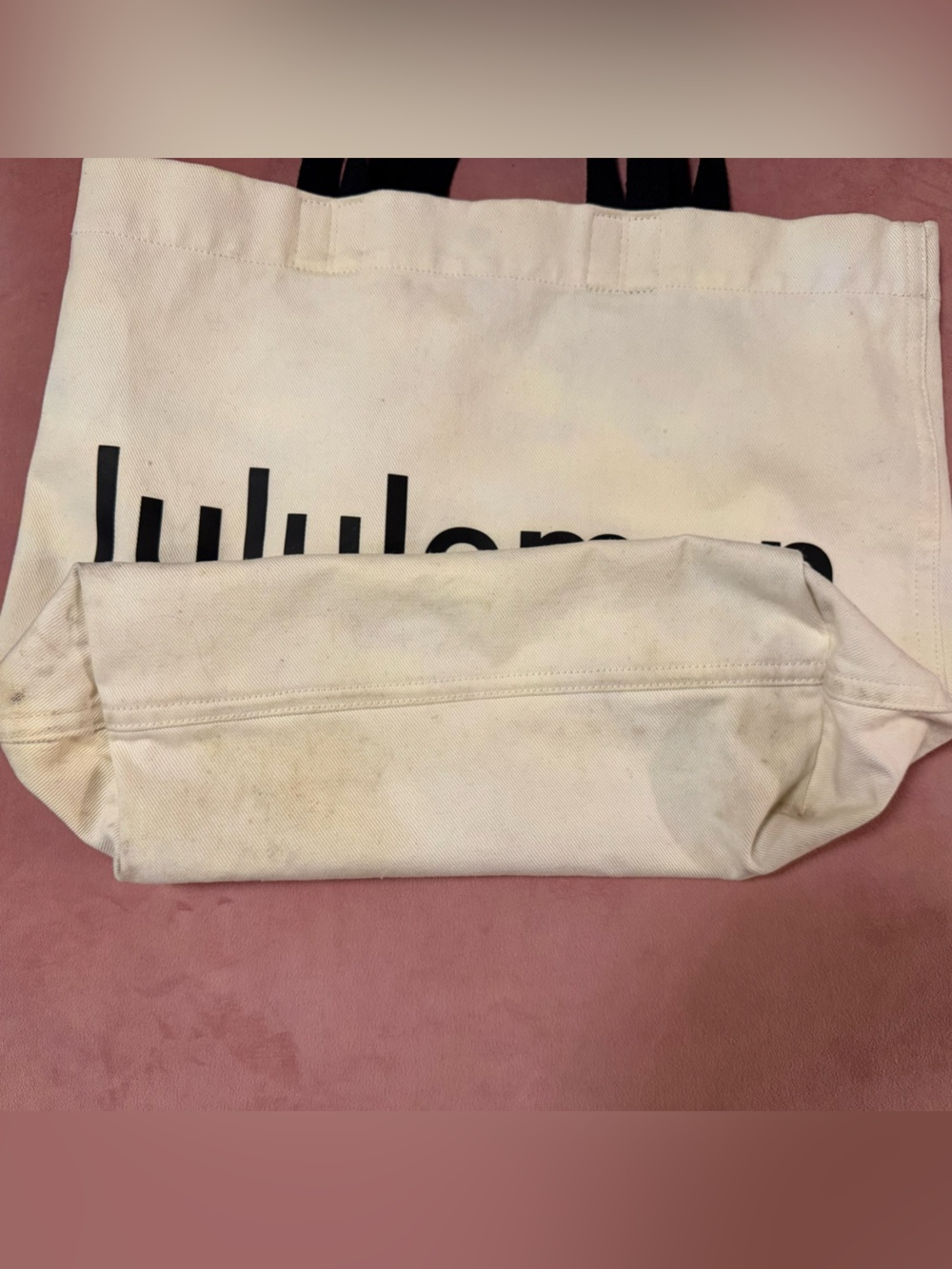 lululemon Cream Canvas Tote with Black Logo and Black Straps - Picture 3 of 3